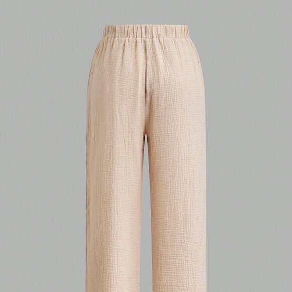 Apricot Casual Women's Lantern Sleeve Tie Waist Top & High Waist Pants Set - Picture 5 of 8